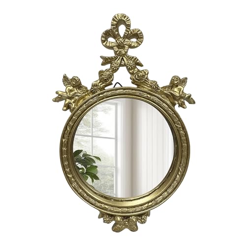 Vintage Gold Makeup Desk Mirror with Ornate Bow Design