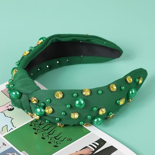 Lucky Green Jeweled Knotted Headband for St. Patrick's Day