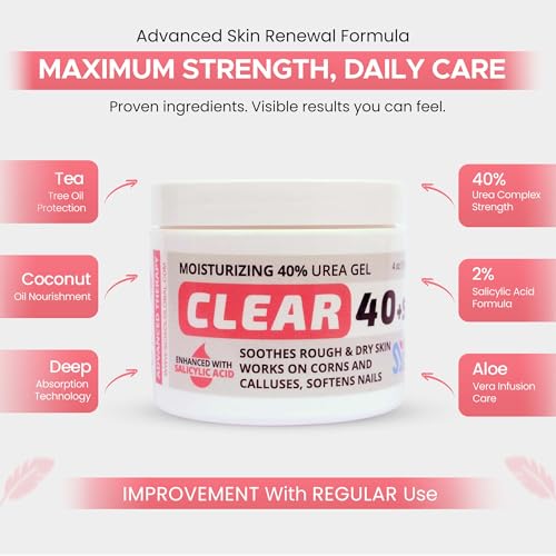 CLEAR Urea Gel 40% Plus 2% Salicylic Acid - 4oz Exfoliating Foot Treatment
