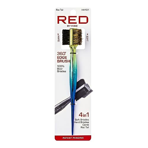 Red by Kiss 4-in-1 Rat Tail Edge Styling Brush with Boar Bristles for Thick Curly Hair