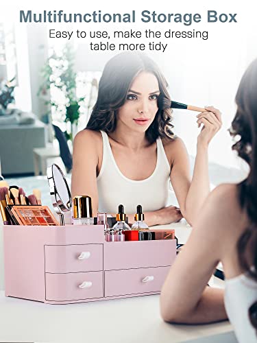 ONXE Pink Large Makeup Organizer with Drawers - Vanity, Bathroom & Bedroom Storage