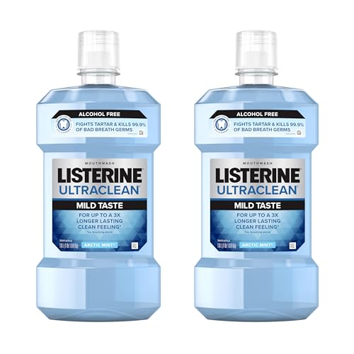Listerine Ultraclean Alcohol-Free Mouthwash, Arctic Mint, 1L (Pack of 2)