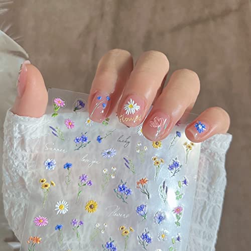 Dedyel 5D Embossed Wildflower Nail Stickers - Spring Floral Designs