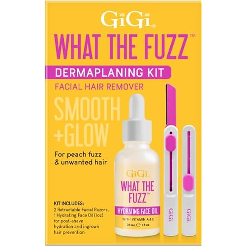 GiGi What The Fuzz Dermaplaning Kit ? Face Razor for Peach Fuzz Removal, Facial Hair Remover & Exfoliating Tool, Smooth Skin Shaving for Women,