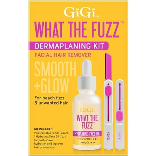 GiGi What The Fuzz Dermaplaning Kit ? Face Razor for Peach Fuzz Removal, Facial Hair Remover & Exfoliating Tool, Smooth Skin Shaving for Women,