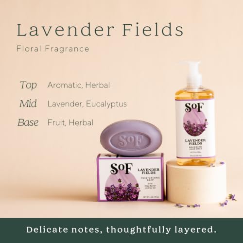 Lavender Fields Moisturizing Bar Soap Pack of 4 - Coconut Oil & Shea Butter - 6 oz Each - Vegan & Organic - SoF South Of France