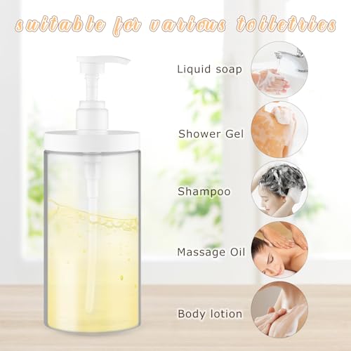 DynnnDy 1000ml Refillable Clear Pump Bottles - Large Capacity Shampoo & Lotion Dispenser, Pack of 3