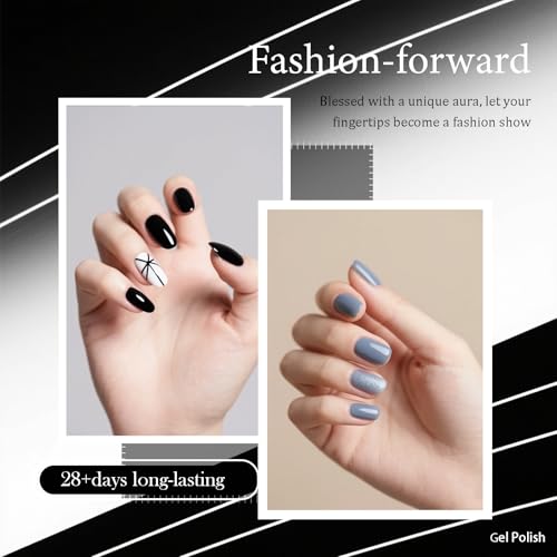 CAMILA 6-Piece Black and White Gel Nail Polish Set, 15ml Soak Off UV/LED