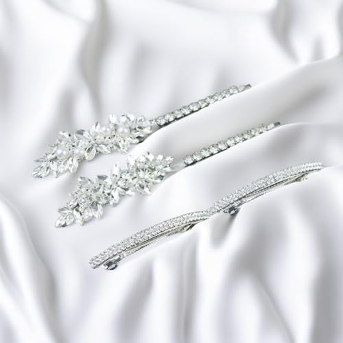 6 Pcs Hair Barrettes for Women Flower Pearl Hair Clips Sliver Crystal Bridal Set