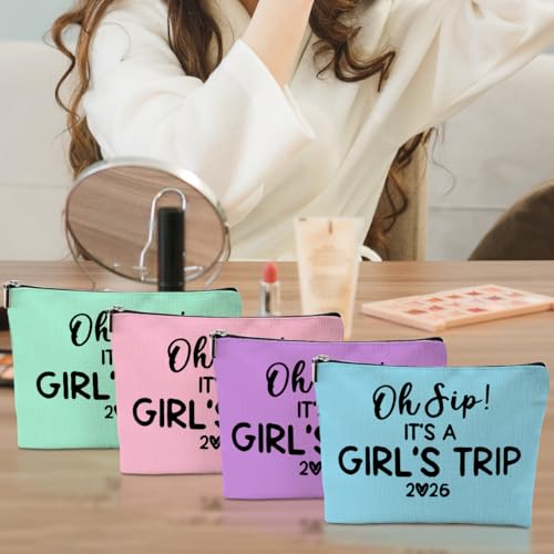 4-Piece Girls Trip Makeup Bag Set - Canvas Travel Toiletry Organizer Pouch