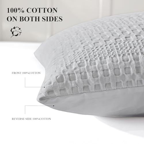 Elegant Waffle Weave Euro Shams - 2 Pack Decorative Pillow Covers, 26x26 in, Light Grey