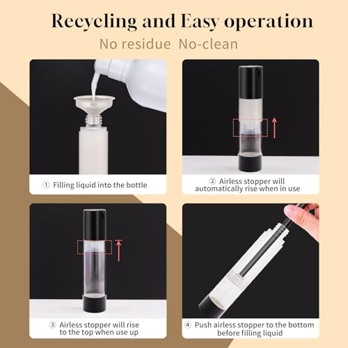 6Pcs 50ml Airless Pump Bottles - Refillable Travel Cosmetic Dispensers