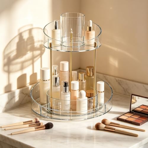 GTI 2-Tier 360° Rotating Makeup Organizer - Clear Spinning Vanity Storage