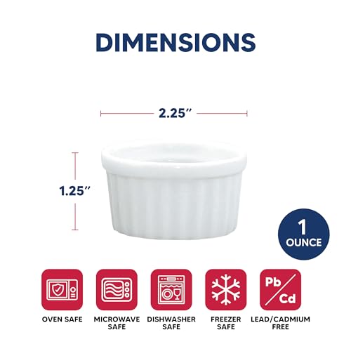 HIC Kitchen Mini Butter Crock Ramekin Set - Fine Porcelain, 1-Ounce