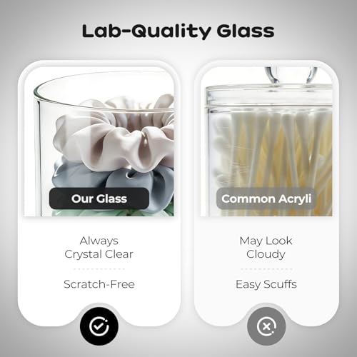 Glass Qtip Holder Dispenser Set - 10oz & 15oz Jars with Wood Lid