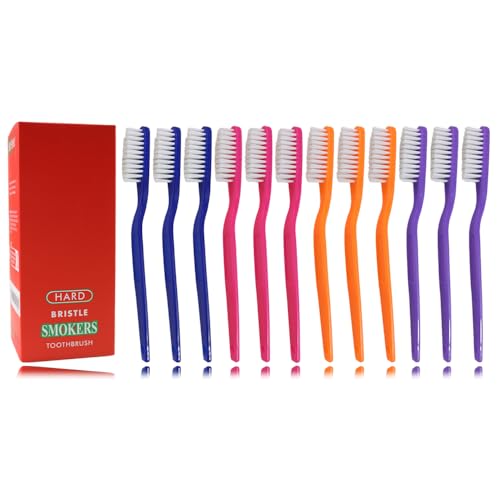 DR PERFECT Hard Bristle Manual Toothbrush Pack of 12 for Smokers