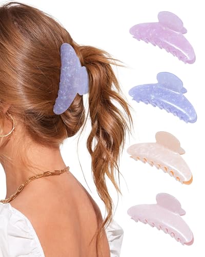 Lourny 4.1 Inch Large Acrylic Hair Claw Clips - Pink Purple Champagne Blue Grey (4 Colors)