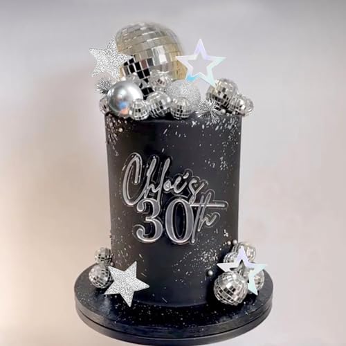 Disco Ball Cake Topper Set with Stars for 70s Theme Parties