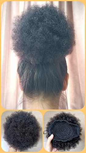 FEIPRO 6 Inch Afro Puff Drawstring Ponytail Human Hair Black #1B - Pack of 1