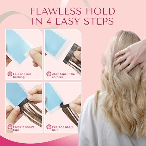 Lumoria Hair Extension Tape - Pre-Cut Invisible Adhesive Strips for Tape-In Extensions, 144 Tabs
