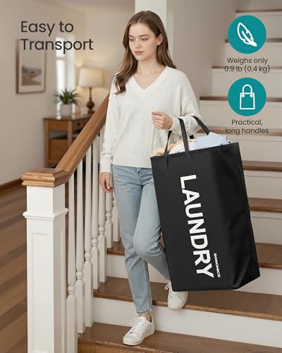 SONGMICS 80L Foldable Laundry Hamper - Water-Repellent Storage Basket, 2 Pack, Ink Black