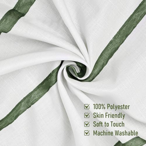 Sage Green Striped Shower Curtain Set with Hooks - 72" x 72"