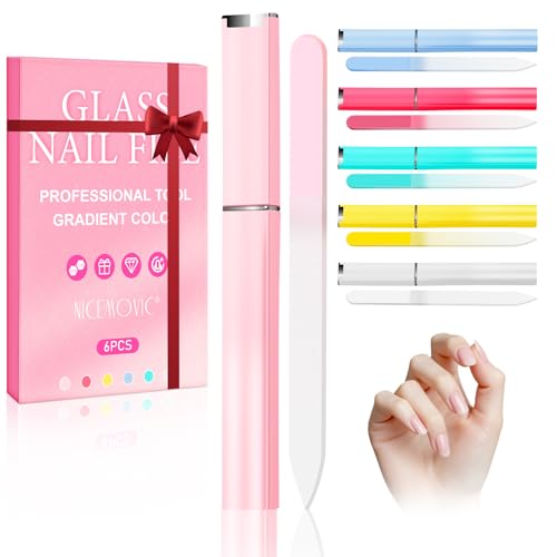 6 Pack Glass Nail Files with Case - Durable & Easy to Clean