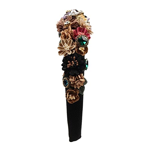 Florate Black Pearl Flower Headband Full Cover Rhinestone Hair Accessory