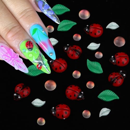 Ladybug Nail Charms 100Pcs Colorful Insect & Flower Nail Art Decorations