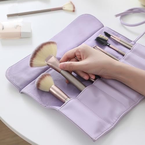 VanFn Purple Travel Makeup Brush Organizer Bag - Roll Up Design