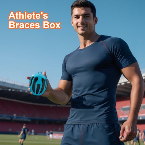 Blue Carbon Fiber Coating Extra-Large Kids Sports Mouthguard & Retainer Case with Vent Holes, Silicone Lanyard