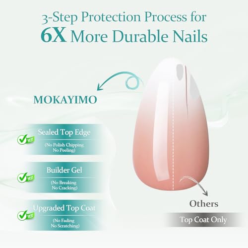 MOKAYIMO Handmade Press On Nails Kit - White Orange Ombre, Size M