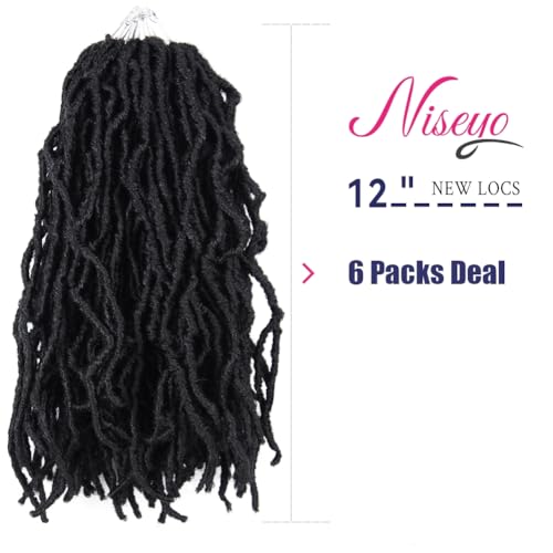 Niseyo Faux Locs Crochet Hair 12 Inch - 6 Pack Natural Black Pre-Looped Synthetic Locs