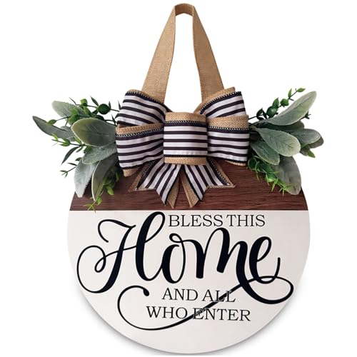Welcome Sign for Front Door | Floral Wooden Wreath Decor