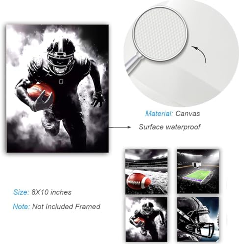 American Football Canvas Wall Art Prints - Set of 4, 8x10