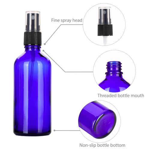 ALIFEIA 3.4 oz Blue Glass Spray Bottles 3-Pack - Refillable Travel Dispenser for Essential Oils & Cosmetics