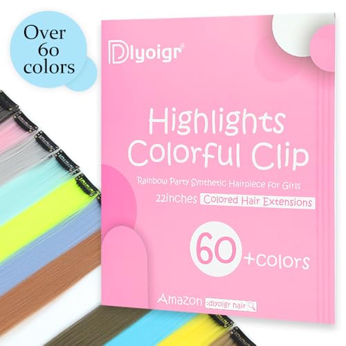 Dlyoigr 12PCS Teal Clip-In Hair Extensions 22 Inch Long Synthetic Highlights for Girls & Women, Easy to Use Cosplay & Party Hairpieces