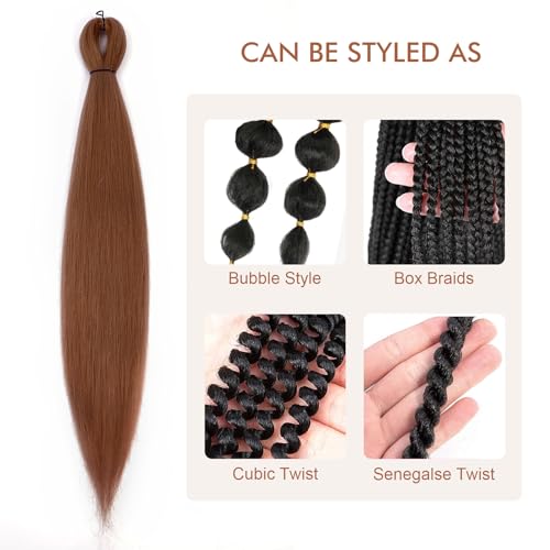 24 Inch Pre-Stretched Braiding Hair - 6 Packs Brown Yaki Extensions