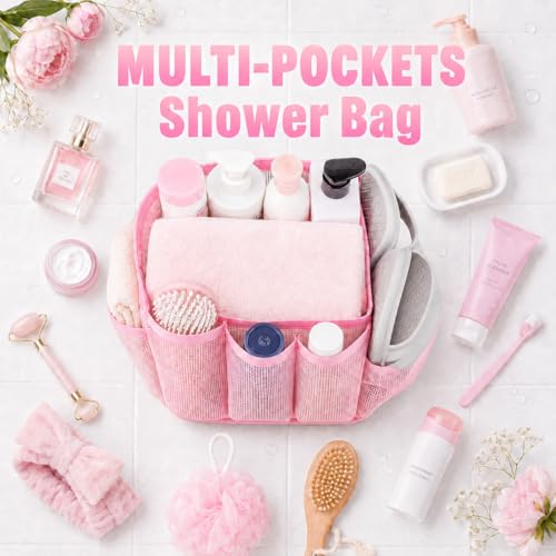 Large Capacity Mesh Shower Caddy with 9 Pockets - Portable Toiletry Organizer for Dorm, Gym, Beach