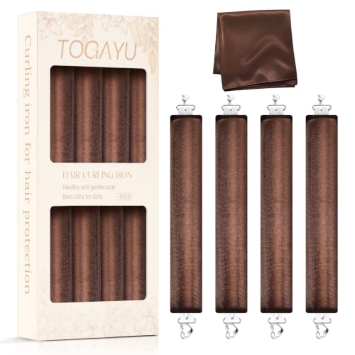 Heatless Curls Overnight Hair Care Set - Jumbo Velvet Curlers (Brown, 4PCS)