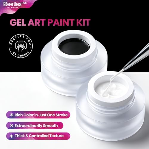 Beetles Black & White Nail Art Gel Paint with Precision Brush