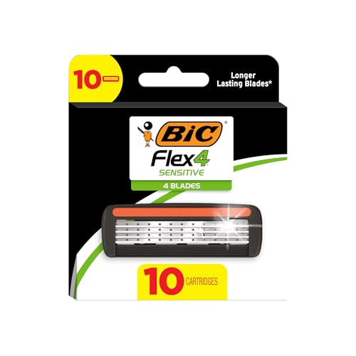 BIC Flex 4 Sensitive Refillable Razor Blades 10-Count, Black