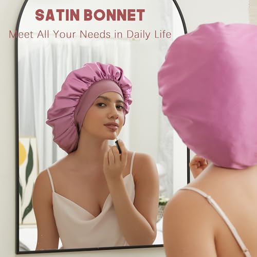 Large Satin Sleep Bonnets for Women - 2 Pack, Anti-Frizz Cap