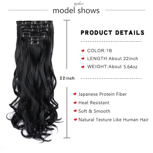 Gx Beauty 22 Inch Dark Black Clip-In Wavy Hair Extensions - 7Pcs Pack