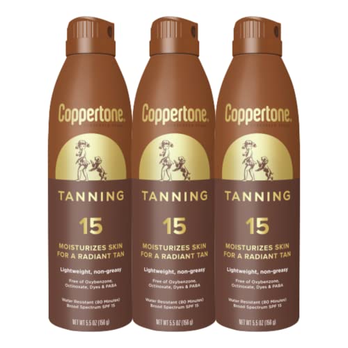 Coppertone Tanning Sunscreen Spray SPF 15 - 3 Pack, 5.5 oz Each