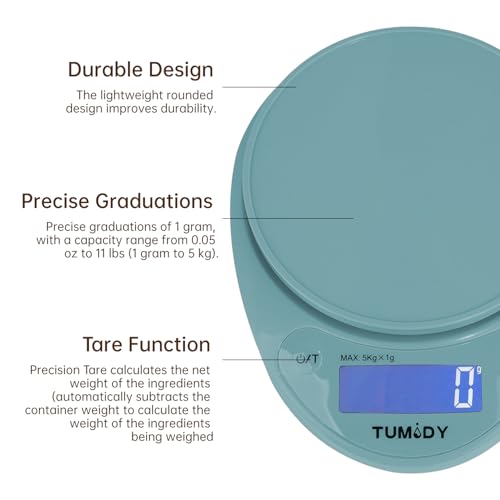 TUMIDY Digital Kitchen Scale - 11lb/5kg with LCD Display for Cooking & Baking