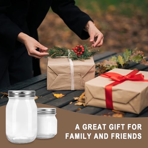 HOXHA 8oz Clear Glass Mason Jars with Lids - 6 Pack for Food Storage
