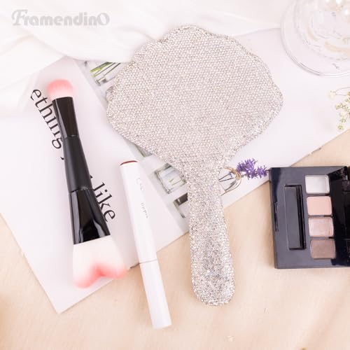 Framendino Rhinestone Shell Handheld Mirror - Sparkling Bling Makeup Mirror