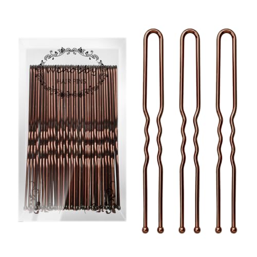 Wenobby Heavy Duty U Shaped Hair Pins - 100 Pack Brown 2.8"