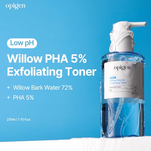 Opigen Low pH Willow PHA 5% Exfoliating Toner - Gentle Daily Skin Care for Brightening & Smoothing, 7.1 Fl Oz
